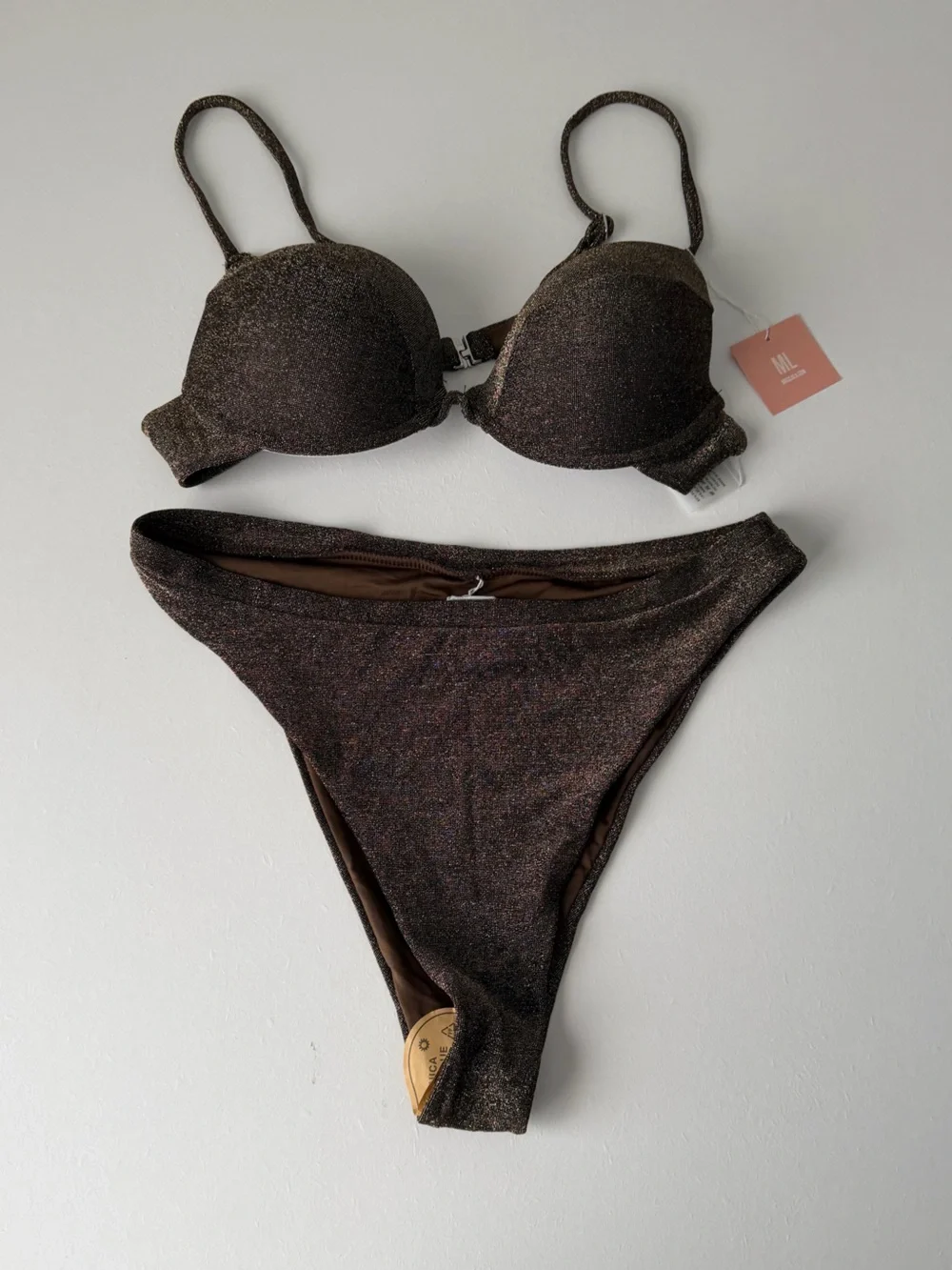 NWT Miss Lola Brown Glitter Bikini